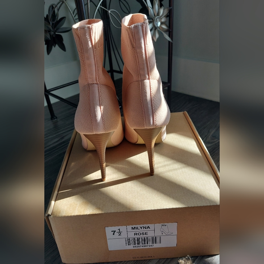 Journee High Heel Booties Rose Ankle Boots Pink Sock Boot - Picture 5 of 7